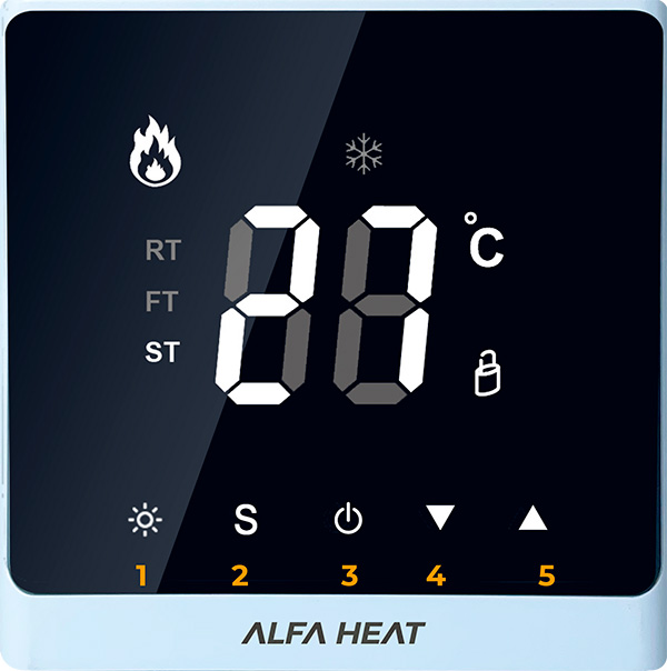 Функції кнопок термостату теплої підлоги Alfa heart smart