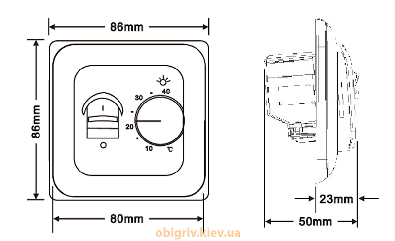 Терморегулятор ALFAHEAT MEX розміри встановлення