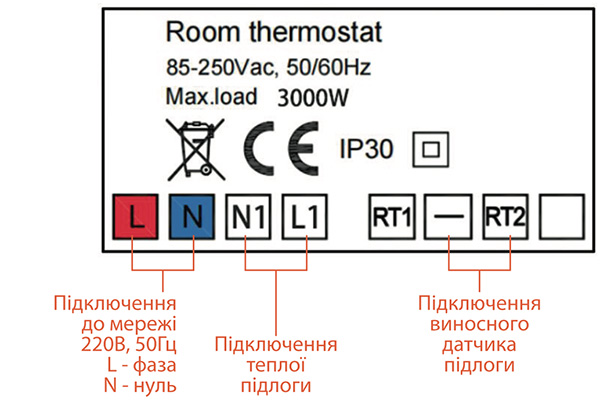 СХЕМА ПІДКЛЮЧЕННЯ терморегулятора AC620